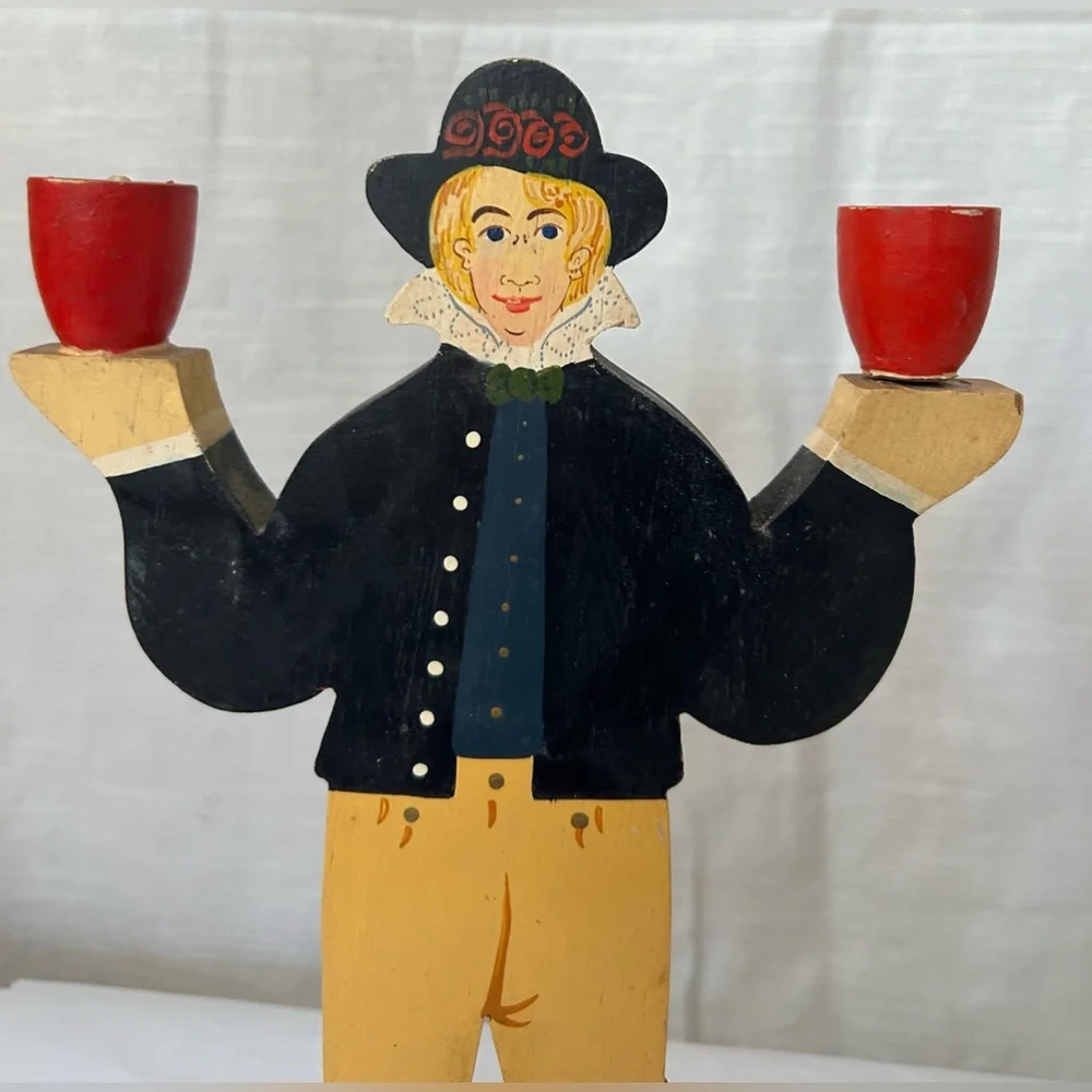 Vintage 1980's IKEA Lizzy Velander Swedish Folk Art Wooden Candle Holders
